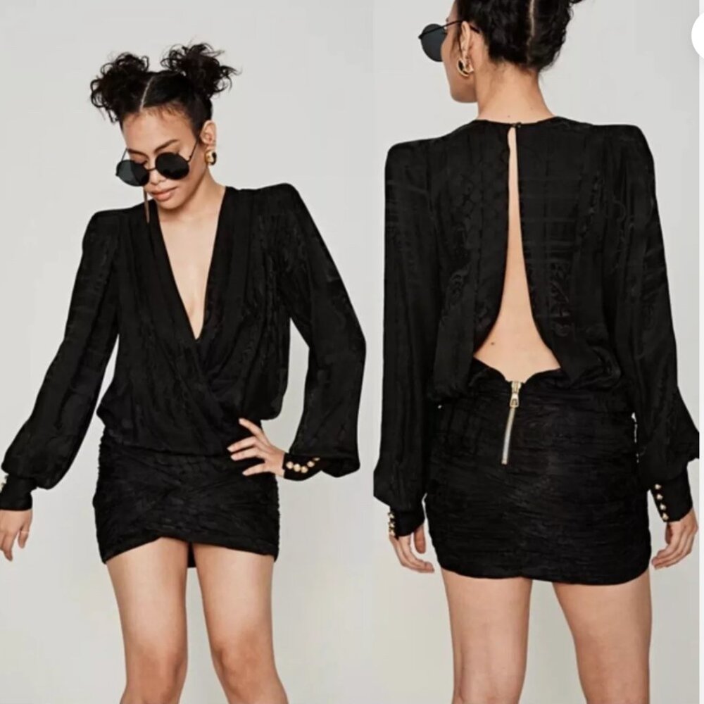 Balmain x H&M Women's size 4 Black backless long-sleeved mini dress